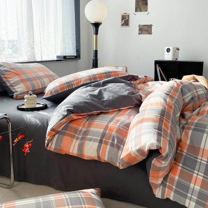 91家纺网 家纺一手货源 找家纺 春皖家纺 2026新款色织AB版水洗棉三件套四件套单品系列（四件套风格一） 素雅-莱恩