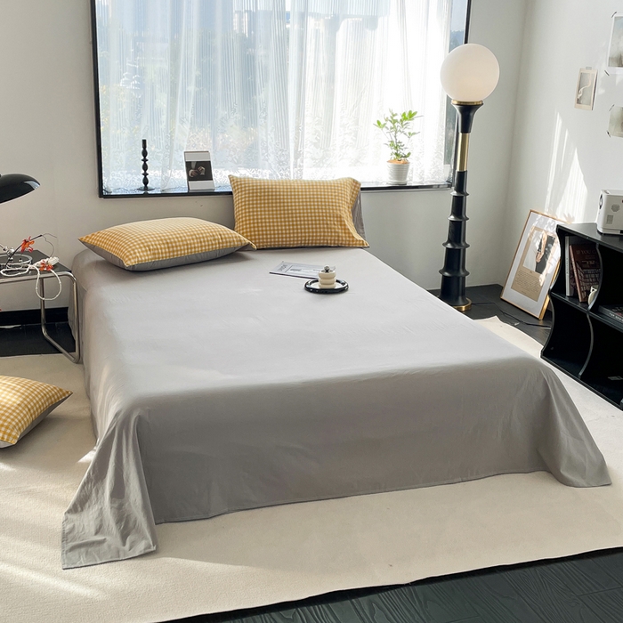 91家纺网 家纺一手货源 找家纺 春皖家纺 2026新款色织AB版水洗棉三件套四件套单品系列（四件套风格一） 朱羽-黄格