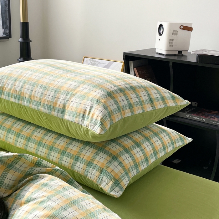 91家纺网 家纺一手货源 找家纺 春皖家纺 2026新款色织AB版水洗棉三件套四件套单品系列（四件套风格一） 栗木-芒格