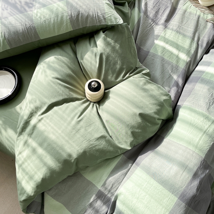 91家纺网 家纺一手货源 找家纺 春皖家纺 2026新款色织AB版水洗棉三件套四件套单品系列（四件套风格一） 素雅-清格