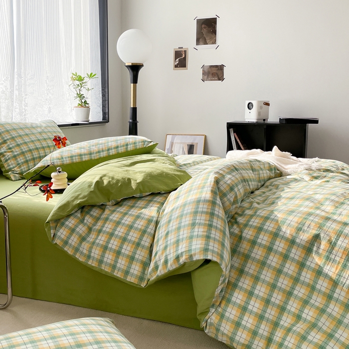 91家纺网 家纺一手货源 找家纺 春皖家纺 2026新款色织AB版水洗棉三件套四件套单品系列（四件套风格一） 栗木-芒格