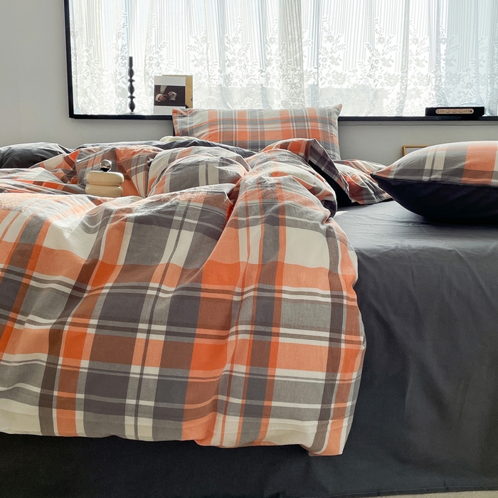 91家纺网 家纺一手货源 找家纺 春皖家纺 2026新款色织AB版水洗棉三件套四件套单品系列（四件套风格一） 素雅-莱恩