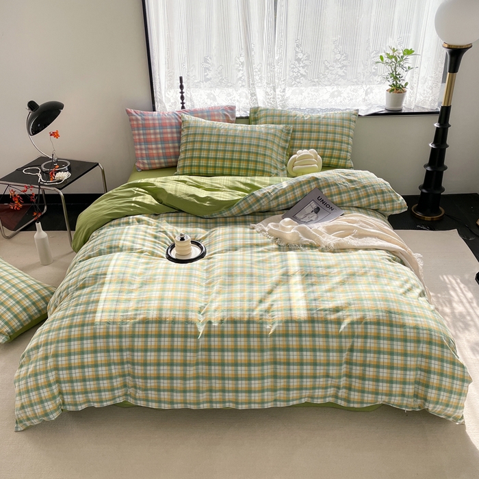 春皖家纺 2026新款色织AB版水洗棉三件套四件套单品系列（四件套风格一） 栗木-芒格