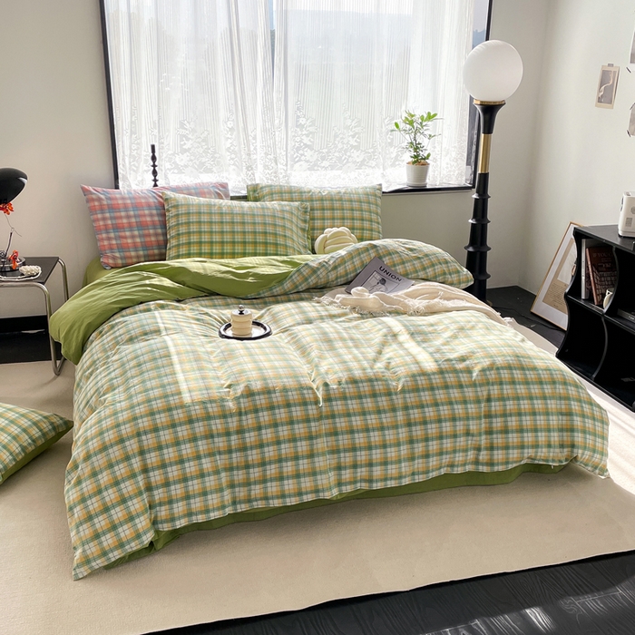 91家纺网 家纺一手货源 找家纺 春皖家纺 2026新款色织AB版水洗棉三件套四件套单品系列（四件套风格一） 栗木-芒格