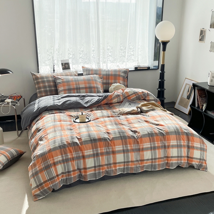 91家纺网 家纺一手货源 找家纺 春皖家纺 2026新款色织AB版水洗棉三件套四件套单品系列（四件套风格一） 素雅-莱恩