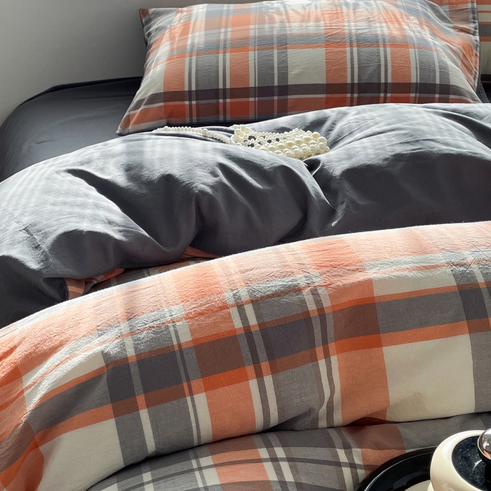 91家纺网 家纺一手货源 找家纺 春皖家纺 2026新款色织AB版水洗棉三件套四件套单品系列（四件套风格一） 素雅-莱恩