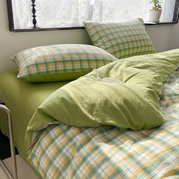 91家纺网 家纺一手货源 找家纺 春皖家纺 2026新款色织AB版水洗棉三件套四件套单品系列（四件套风格一） 栗木-芒格