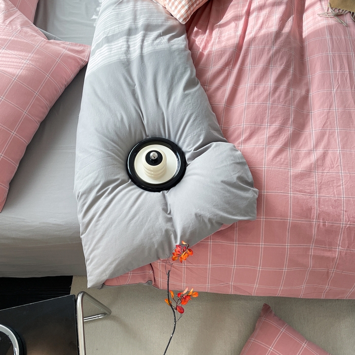 91家纺网 家纺一手货源 找家纺 春皖家纺 2026新款色织AB版水洗棉三件套四件套单品系列（四件套风格一） 素雅-韵粉