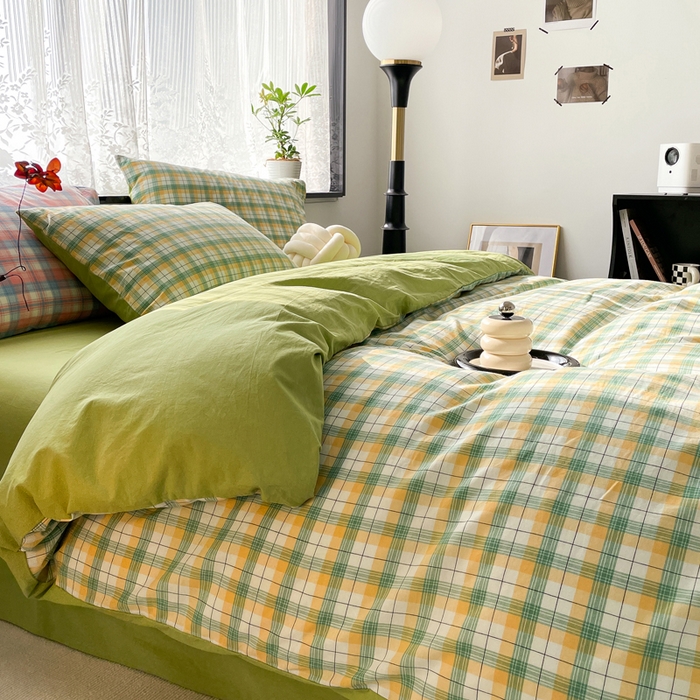 91家纺网 家纺一手货源 找家纺 春皖家纺 2026新款色织AB版水洗棉三件套四件套单品系列（四件套风格一） 栗木-芒格