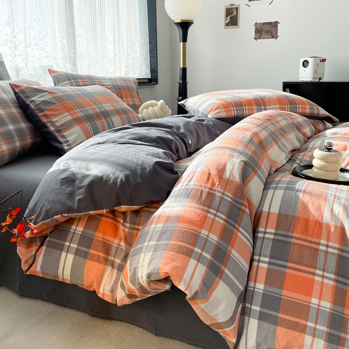 91家纺网 家纺一手货源 找家纺 春皖家纺 2026新款色织AB版水洗棉三件套四件套单品系列（四件套风格一） 素雅-莱恩