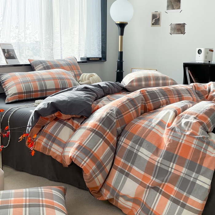 91家纺网 家纺一手货源 找家纺 春皖家纺 2026新款色织AB版水洗棉三件套四件套单品系列（四件套风格一） 素雅-莱恩