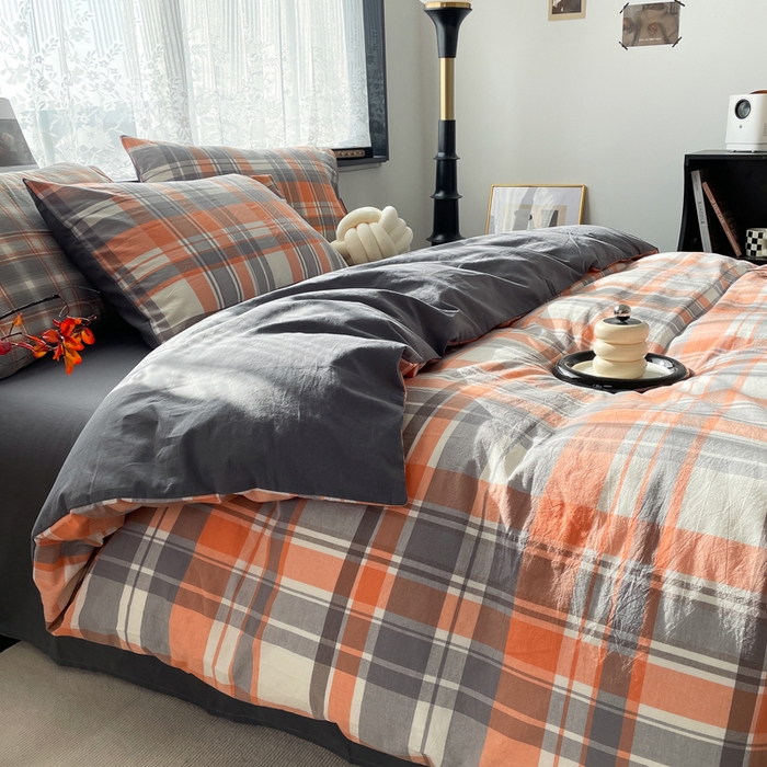 91家纺网 家纺一手货源 找家纺 春皖家纺 2026新款色织AB版水洗棉三件套四件套单品系列（四件套风格一） 素雅-莱恩