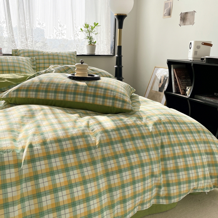 91家纺网 家纺一手货源 找家纺 春皖家纺 2026新款色织AB版水洗棉三件套四件套单品系列（四件套风格一） 栗木-芒格