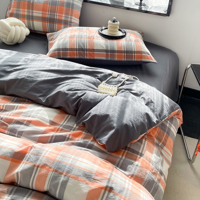 91家纺网 家纺一手货源 找家纺 春皖家纺 2026新款色织AB版水洗棉三件套四件套单品系列（四件套风格一） 素雅-莱恩