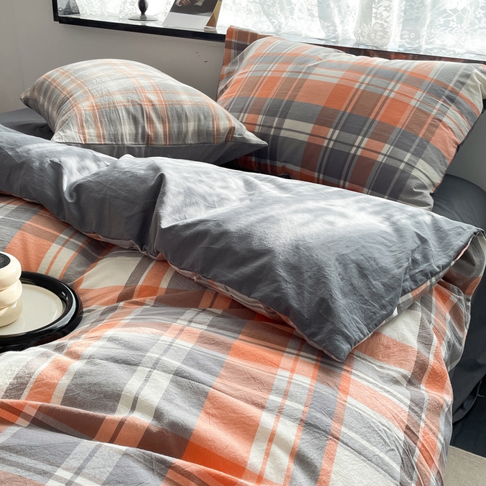 91家纺网 家纺一手货源 找家纺 春皖家纺 2026新款色织AB版水洗棉三件套四件套单品系列（四件套风格一） 素雅-莱恩