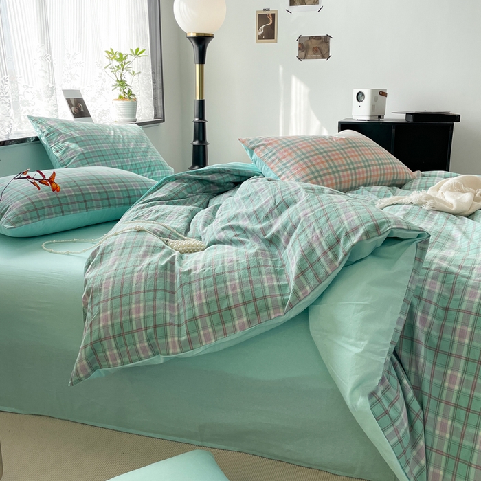 91家纺网 家纺一手货源 找家纺 春皖家纺 2026新款色织AB版水洗棉三件套四件套单品系列（四件套风格一） 素雅-情调