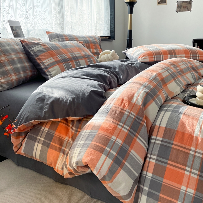 91家纺网 家纺一手货源 找家纺 春皖家纺 2026新款色织AB版水洗棉三件套四件套单品系列（四件套风格一） 素雅-莱恩