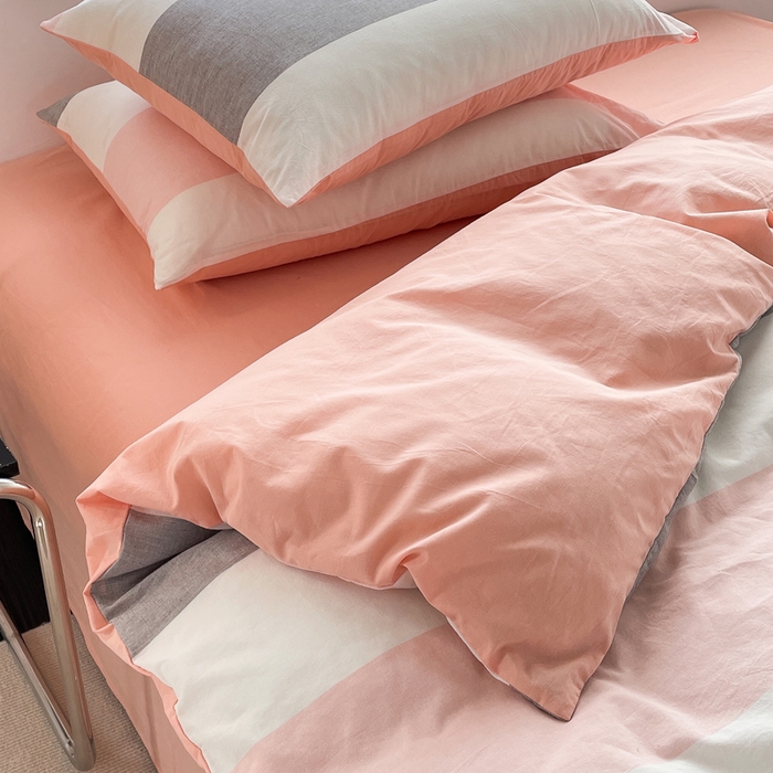 91家纺网 家纺一手货源 找家纺 春皖家纺 2026新款色织AB版水洗棉三件套四件套单品系列（四件套风格一） 素雅-灰白条