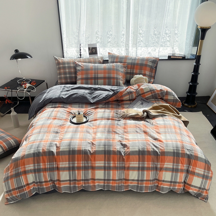 91家纺网 家纺一手货源 找家纺 春皖家纺 2026新款色织AB版水洗棉三件套四件套单品系列（四件套风格一） 素雅-莱恩