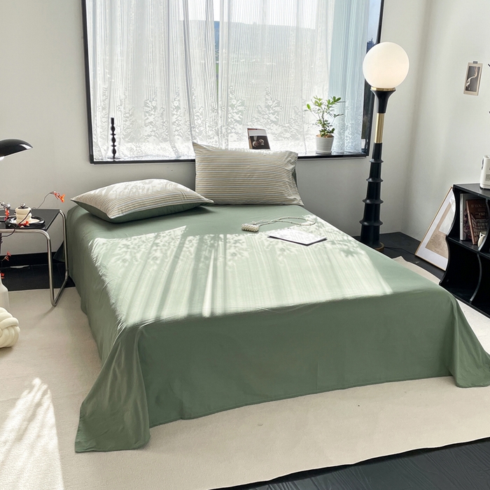 91家纺网 家纺一手货源 找家纺 春皖家纺 2026新款色织AB版水洗棉三件套四件套单品系列（四件套风格一） 素雅-绿条