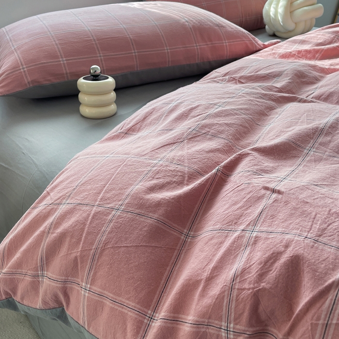 91家纺网 家纺一手货源 找家纺 春皖家纺 2026新款色织AB版水洗棉三件套四件套单品系列（四件套风格一） 素雅-韵粉