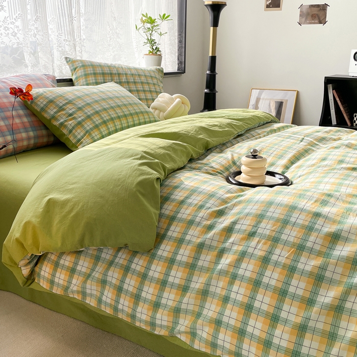 91家纺网 家纺一手货源 找家纺 春皖家纺 2026新款色织AB版水洗棉三件套四件套单品系列（四件套风格一） 栗木-芒格