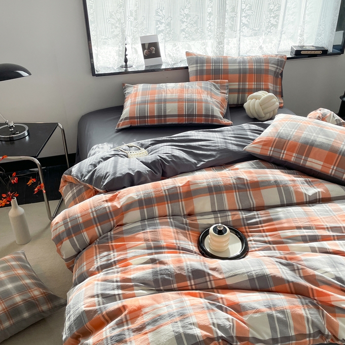 91家纺网 家纺一手货源 找家纺 春皖家纺 2026新款色织AB版水洗棉三件套四件套单品系列（四件套风格一） 素雅-莱恩