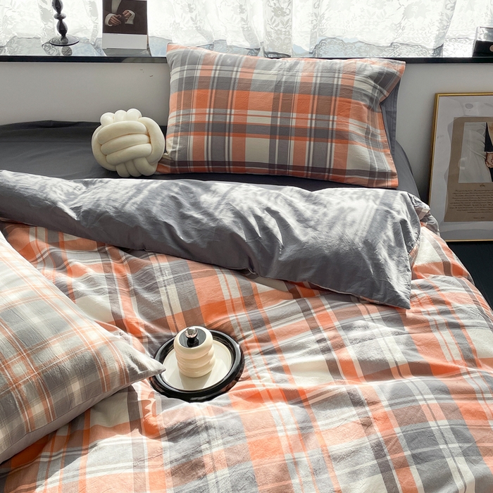 91家纺网 家纺一手货源 找家纺 春皖家纺 2026新款色织AB版水洗棉三件套四件套单品系列（四件套风格一） 素雅-莱恩