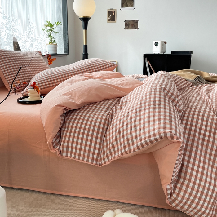 91家纺网 家纺一手货源 找家纺 春皖家纺 2026新款色织AB版水洗棉三件套四件套单品系列（四件套风格一） 素雅-玉格