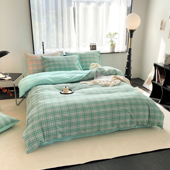 91家纺网 家纺一手货源 找家纺 春皖家纺 2026新款色织AB版水洗棉三件套四件套单品系列（四件套风格一） 素雅-情调