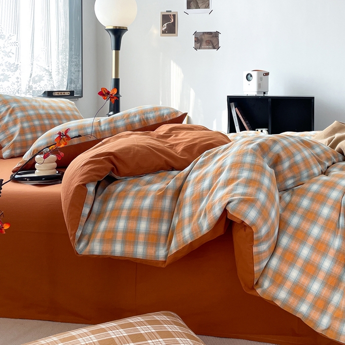 91家纺网 家纺一手货源 找家纺 春皖家纺 2026新款色织AB版水洗棉三件套四件套单品系列（四件套风格一） 素雅-沐夏