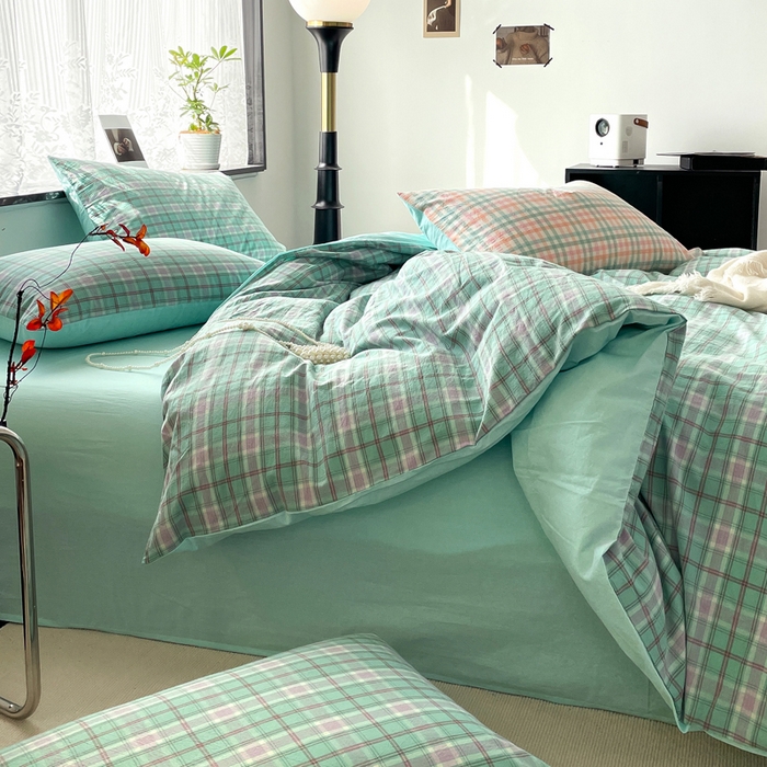 91家纺网 家纺一手货源 找家纺 春皖家纺 2026新款色织AB版水洗棉三件套四件套单品系列（四件套风格一） 素雅-情调