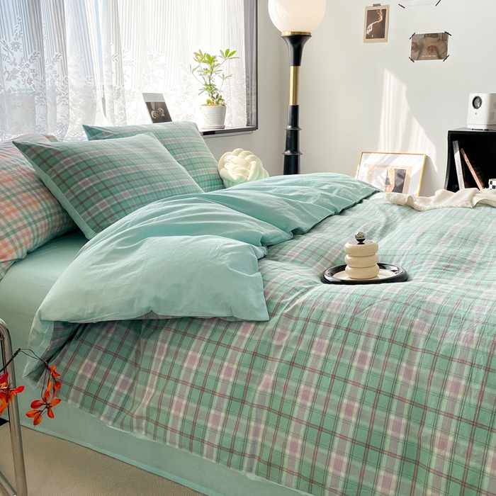 91家纺网 家纺一手货源 找家纺 春皖家纺 2026新款色织AB版水洗棉三件套四件套单品系列（四件套风格一） 素雅-情调