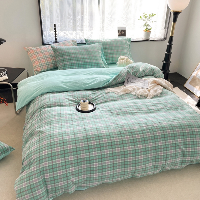 91家纺网 家纺一手货源 找家纺 春皖家纺 2026新款色织AB版水洗棉三件套四件套单品系列（四件套风格一） 素雅-情调