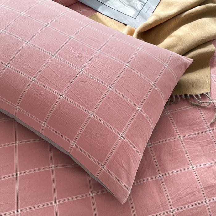 91家纺网 家纺一手货源 找家纺 春皖家纺 2026新款色织AB版水洗棉三件套四件套单品系列（四件套风格一） 素雅-韵粉