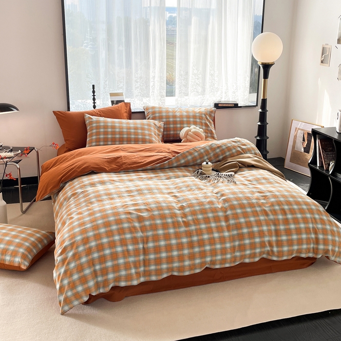 91家纺网 家纺一手货源 找家纺 春皖家纺 2026新款色织AB版水洗棉三件套四件套单品系列（四件套风格一） 素雅-沐夏