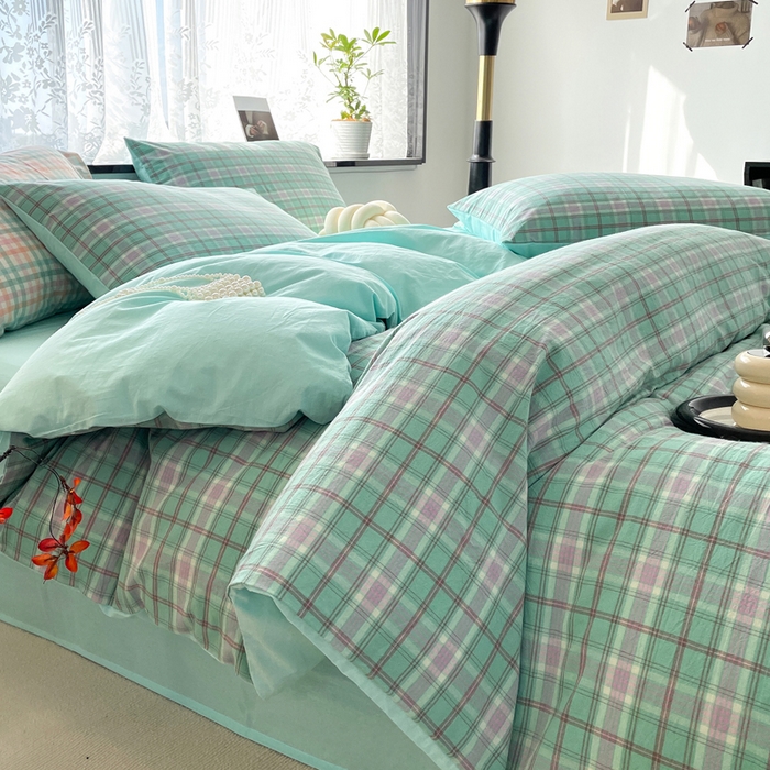 91家纺网 家纺一手货源 找家纺 春皖家纺 2026新款色织AB版水洗棉三件套四件套单品系列（四件套风格一） 素雅-情调