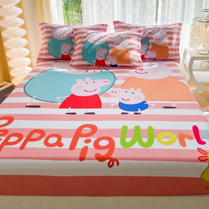 91家纺网 家纺一手货源 找家纺 一电 2026新款卡通床单床笠棕垫床套防尘罩席床垫保护套卡通儿童上下床床单床笠-第二批 佩奇一家人