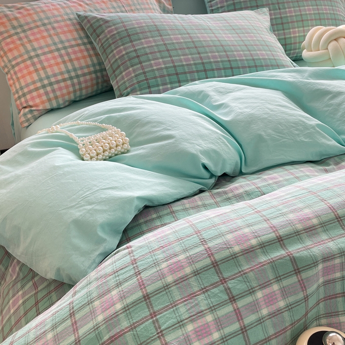 91家纺网 家纺一手货源 找家纺 春皖家纺 2026新款色织AB版水洗棉三件套四件套单品系列（四件套风格一） 素雅-情调