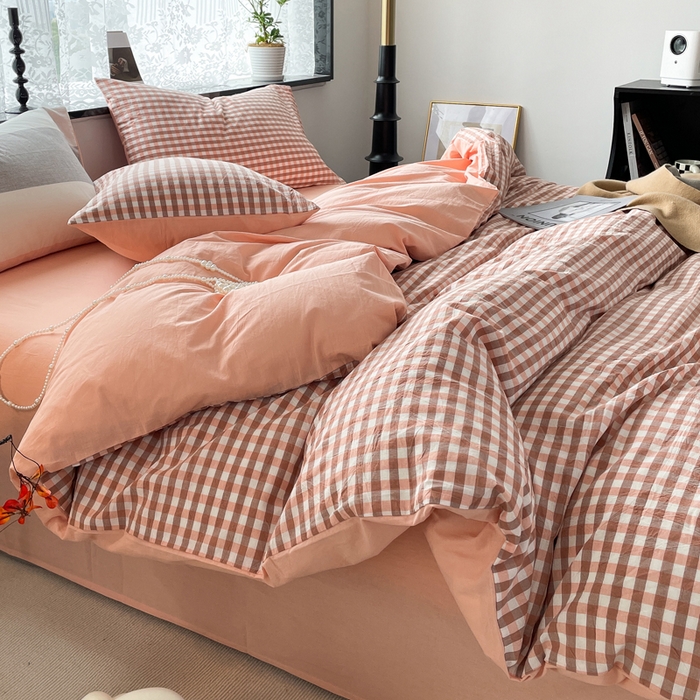 91家纺网 家纺一手货源 找家纺 春皖家纺 2026新款色织AB版水洗棉三件套四件套单品系列（四件套风格一） 素雅-玉格