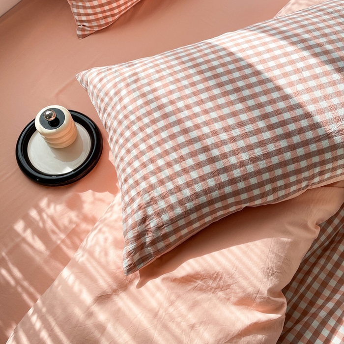 91家纺网 家纺一手货源 找家纺 春皖家纺 2026新款色织AB版水洗棉三件套四件套单品系列（四件套风格一） 素雅-玉格