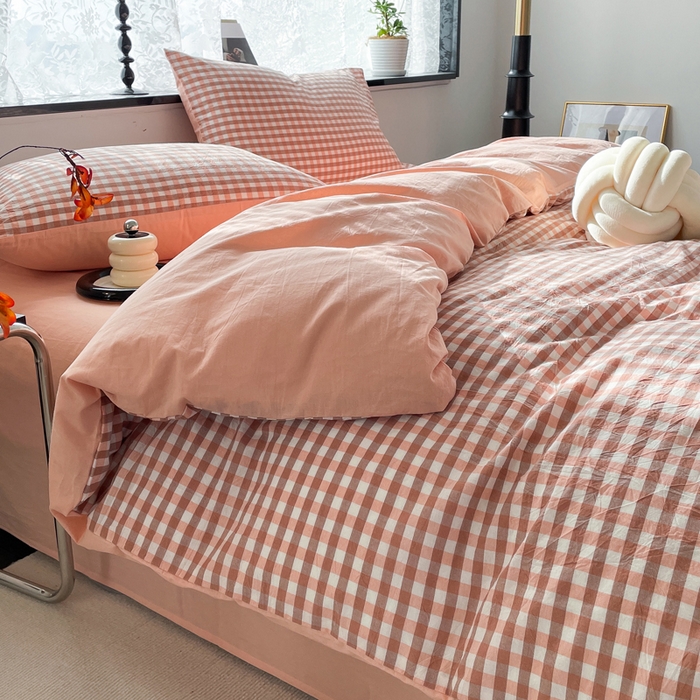 91家纺网 家纺一手货源 找家纺 春皖家纺 2026新款色织AB版水洗棉三件套四件套单品系列（四件套风格一） 素雅-玉格