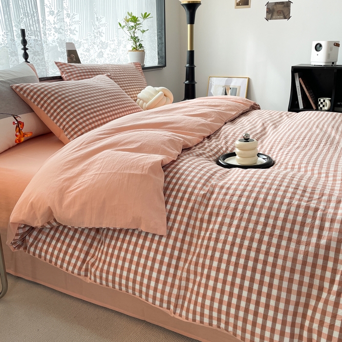 91家纺网 家纺一手货源 找家纺 春皖家纺 2026新款色织AB版水洗棉三件套四件套单品系列（四件套风格一） 素雅-玉格