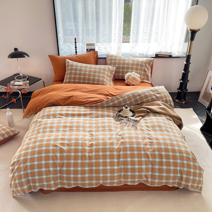 春皖家纺 2026新款色织AB版水洗棉三件套四件套单品系列（四件套风格一） 素雅-沐夏