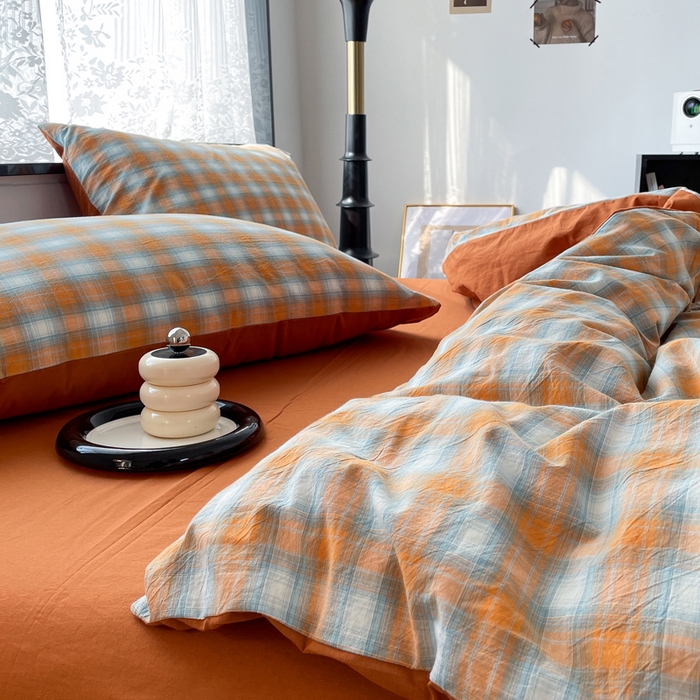 91家纺网 家纺一手货源 找家纺 春皖家纺 2026新款色织AB版水洗棉三件套四件套单品系列（四件套风格一） 素雅-沐夏