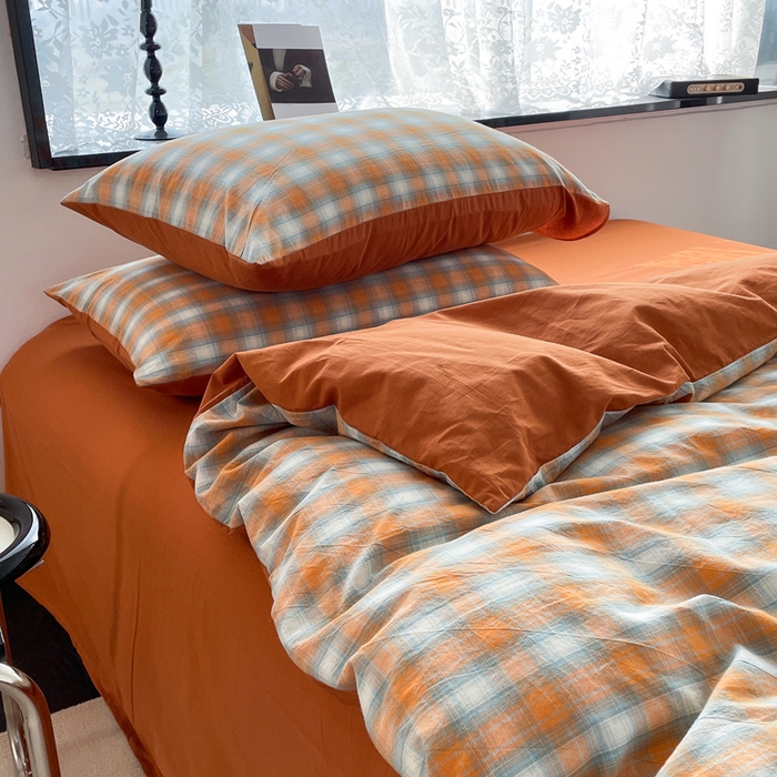 91家纺网 家纺一手货源 找家纺 春皖家纺 2026新款色织AB版水洗棉三件套四件套单品系列（四件套风格一） 素雅-沐夏