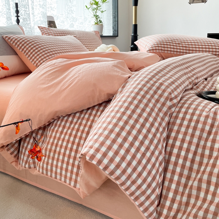 91家纺网 家纺一手货源 找家纺 春皖家纺 2026新款色织AB版水洗棉三件套四件套单品系列（四件套风格一） 素雅-玉格