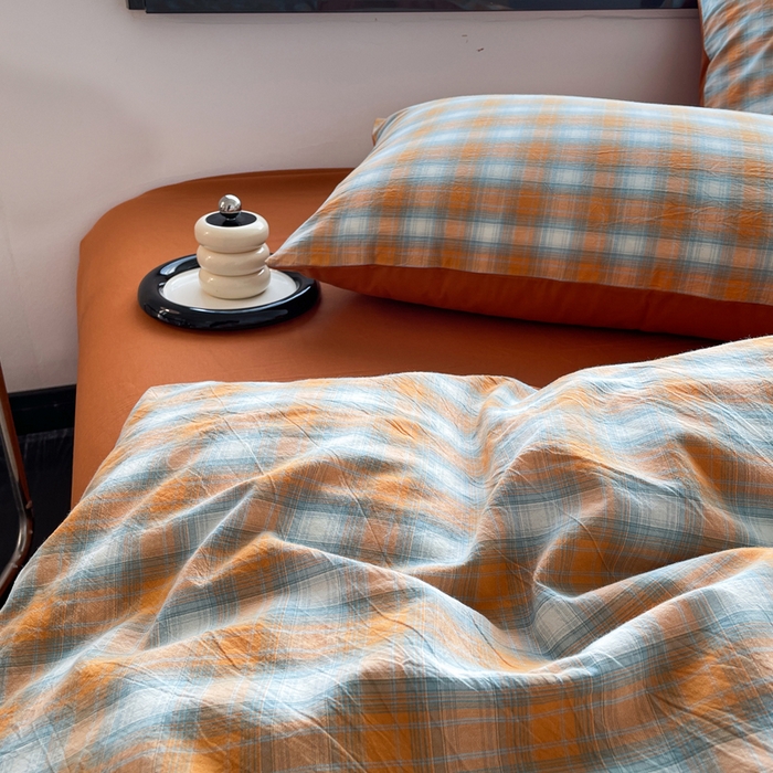 91家纺网 家纺一手货源 找家纺 春皖家纺 2026新款色织AB版水洗棉三件套四件套单品系列（四件套风格一） 素雅-沐夏