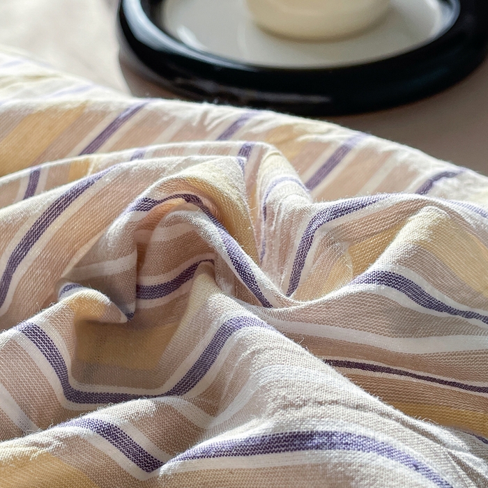 91家纺网 家纺一手货源 找家纺 春皖家纺 2026新款色织AB版水洗棉三件套四件套单品系列（四件套风格一） 素雅-杏黄纹