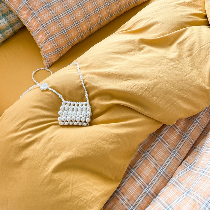 91家纺网 家纺一手货源 找家纺 春皖家纺 2026新款色织AB版水洗棉三件套四件套单品系列（四件套风格一） 素雅-黄条